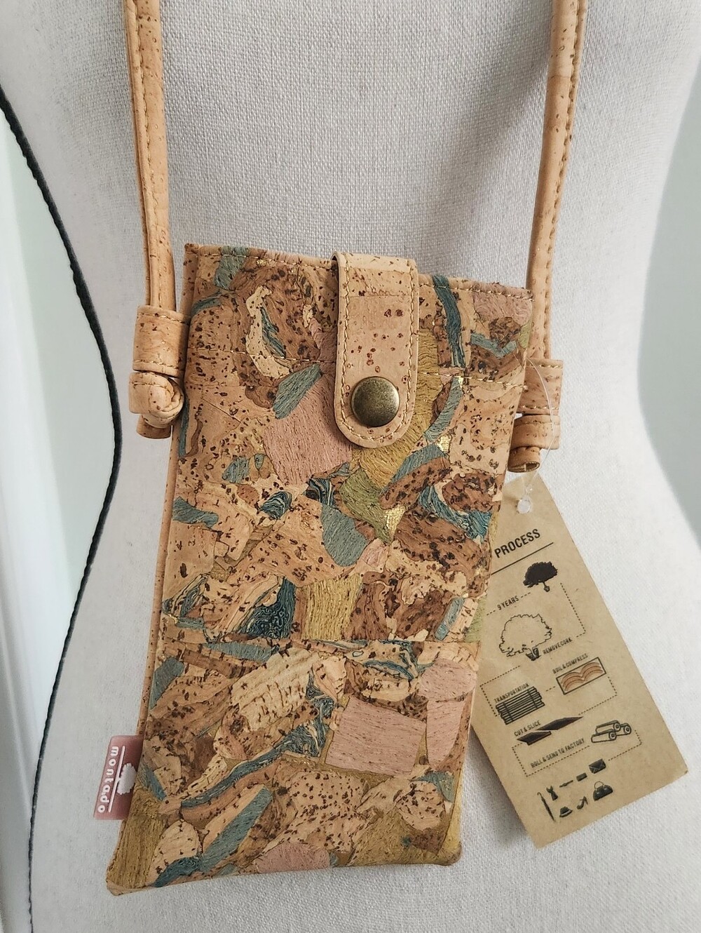 Montado Multicolor Cork Patchwork Crossbody Phone Pouch - Natural Tones